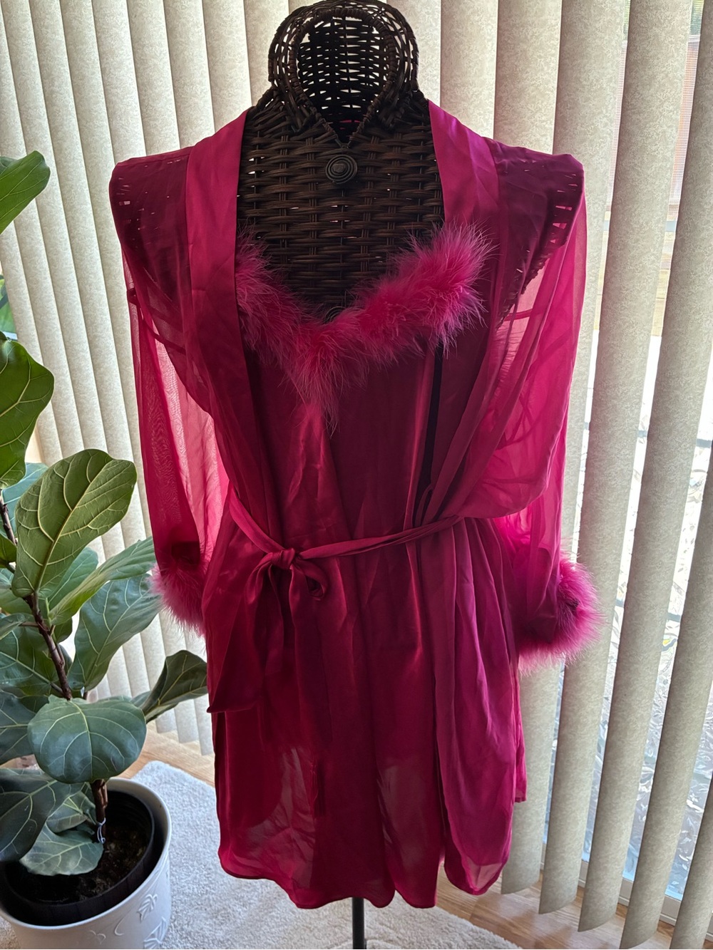 Lane Bryant Sheer Marabou Trim Robe in Fuchsia